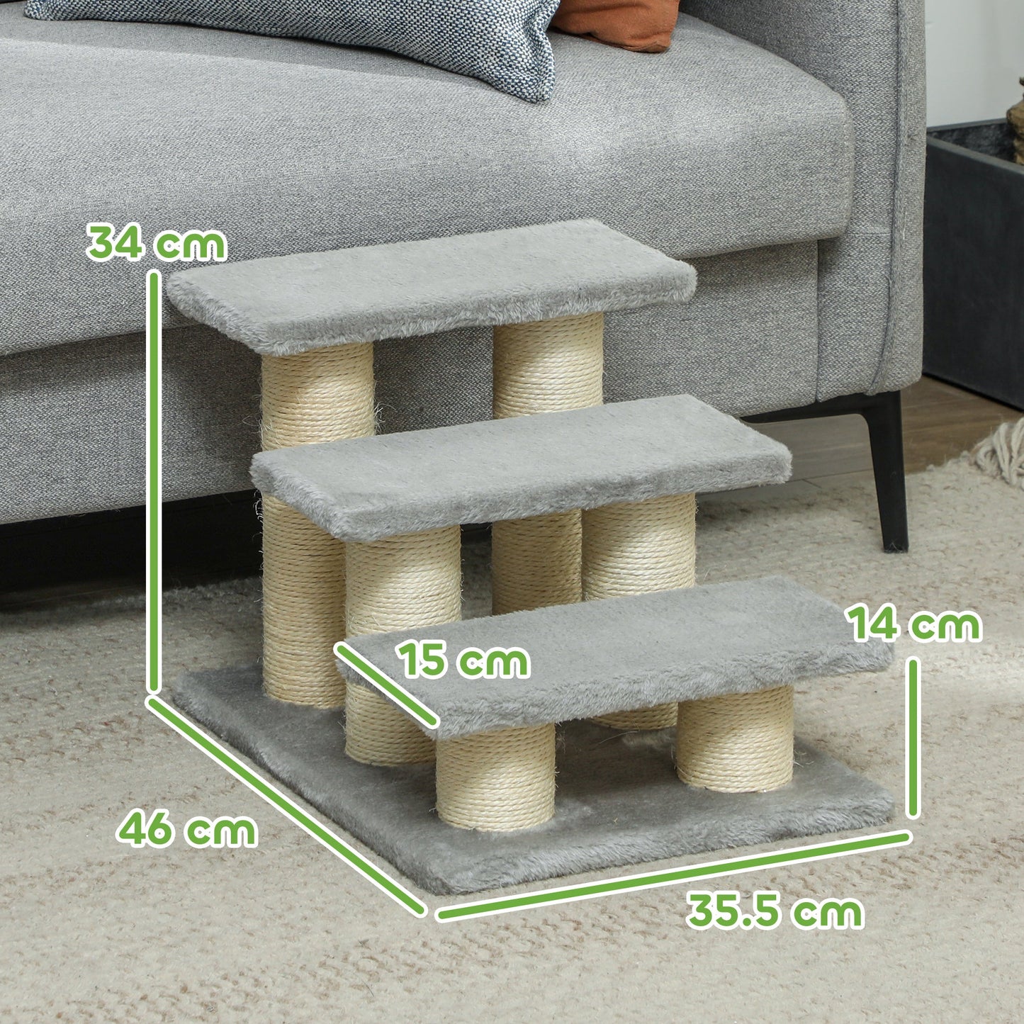 Pet Stairs 3-step Pet Ladder Cat dog Stairs Climb Ladder Cat Tree, Grey-2