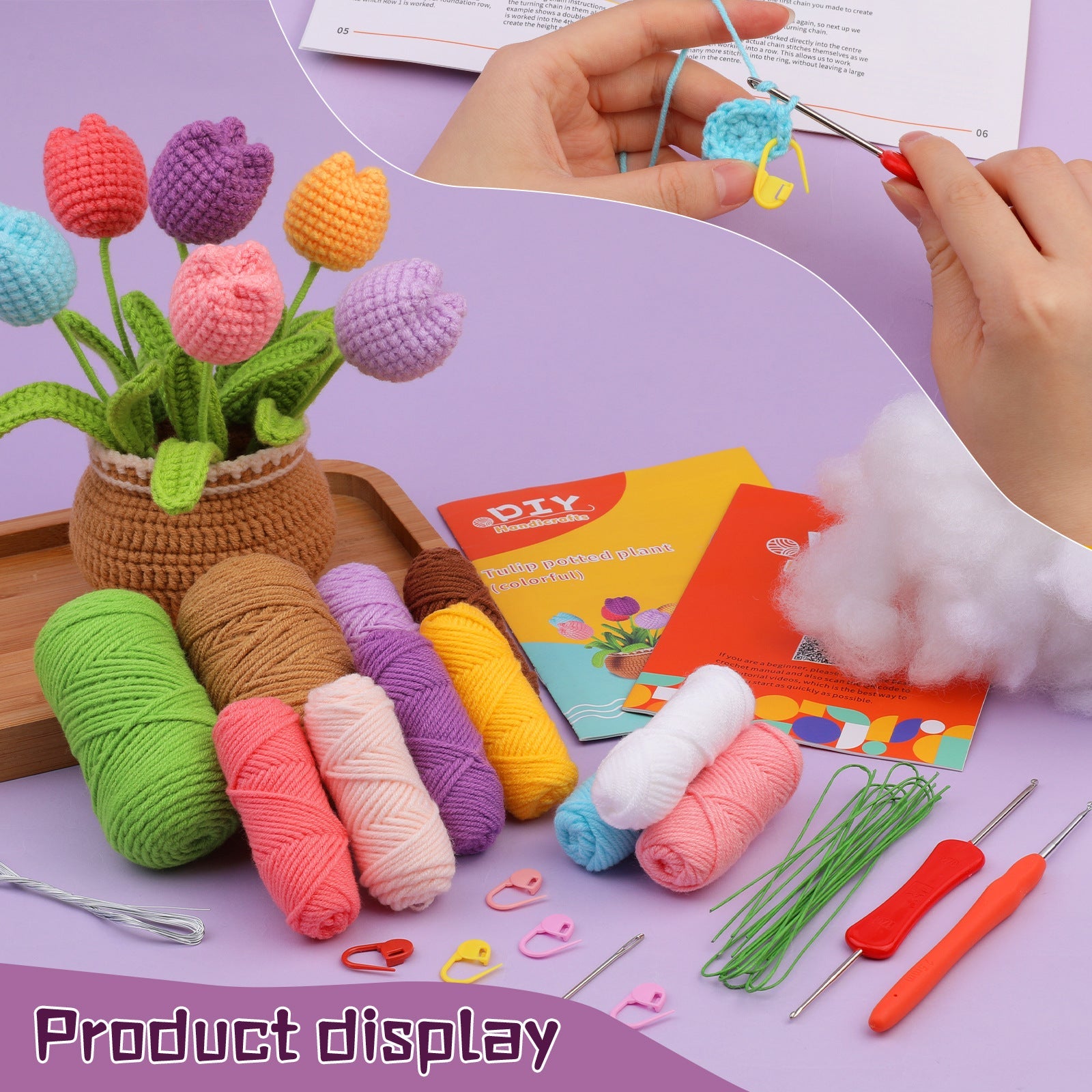 Flower Crochet Kit, Crochet Starter Kit Potted Plants with Step-by-Step Video Tutorials for Complete Beginners Adults-2