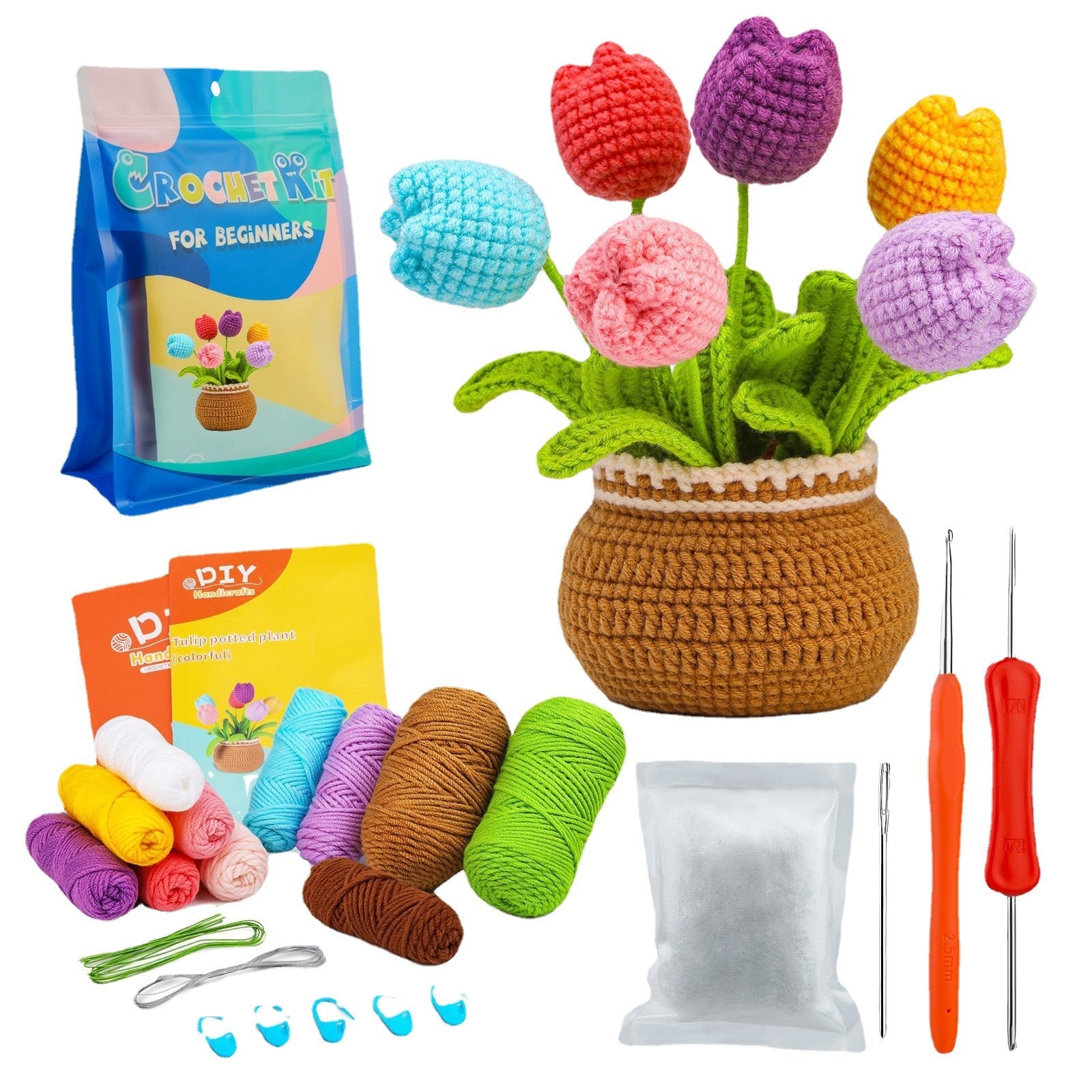 Flower Crochet Kit, Crochet Starter Kit Potted Plants with Step-by-Step Video Tutorials for Complete Beginners Adults-3