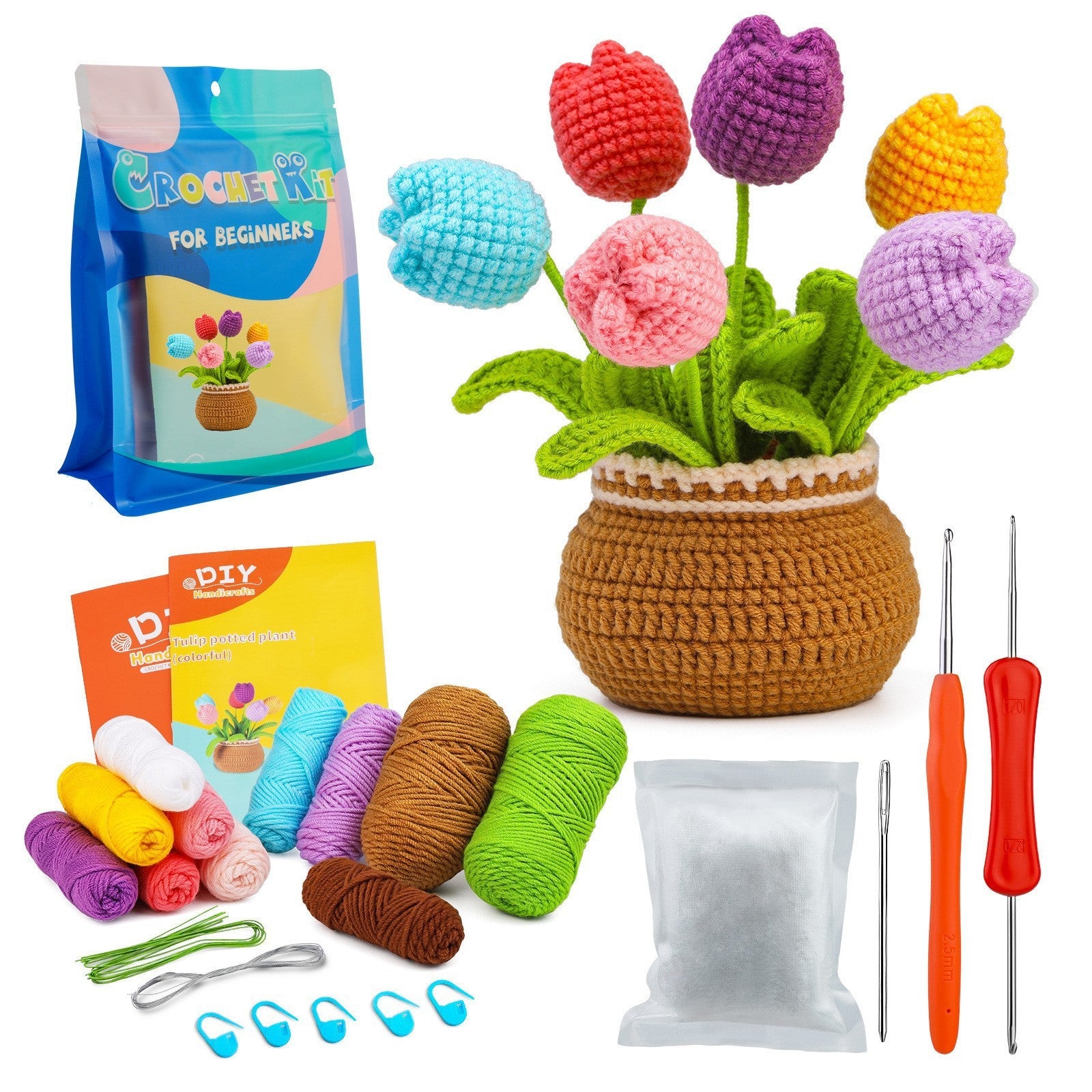 Flower Crochet Kit, Crochet Starter Kit Potted Plants with Step-by-Step Video Tutorials for Complete Beginners Adults-4