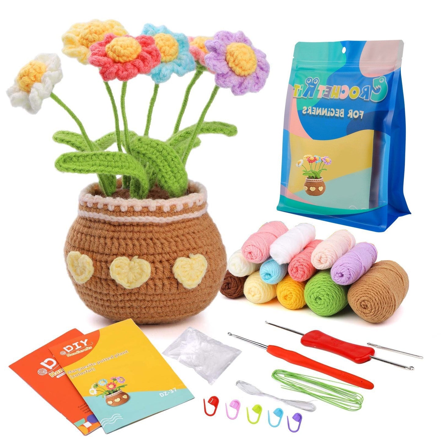Flower Crochet Kit, Crochet Starter Kit Potted Plants with Step-by-Step Video Tutorials for Complete Beginners Adults-6