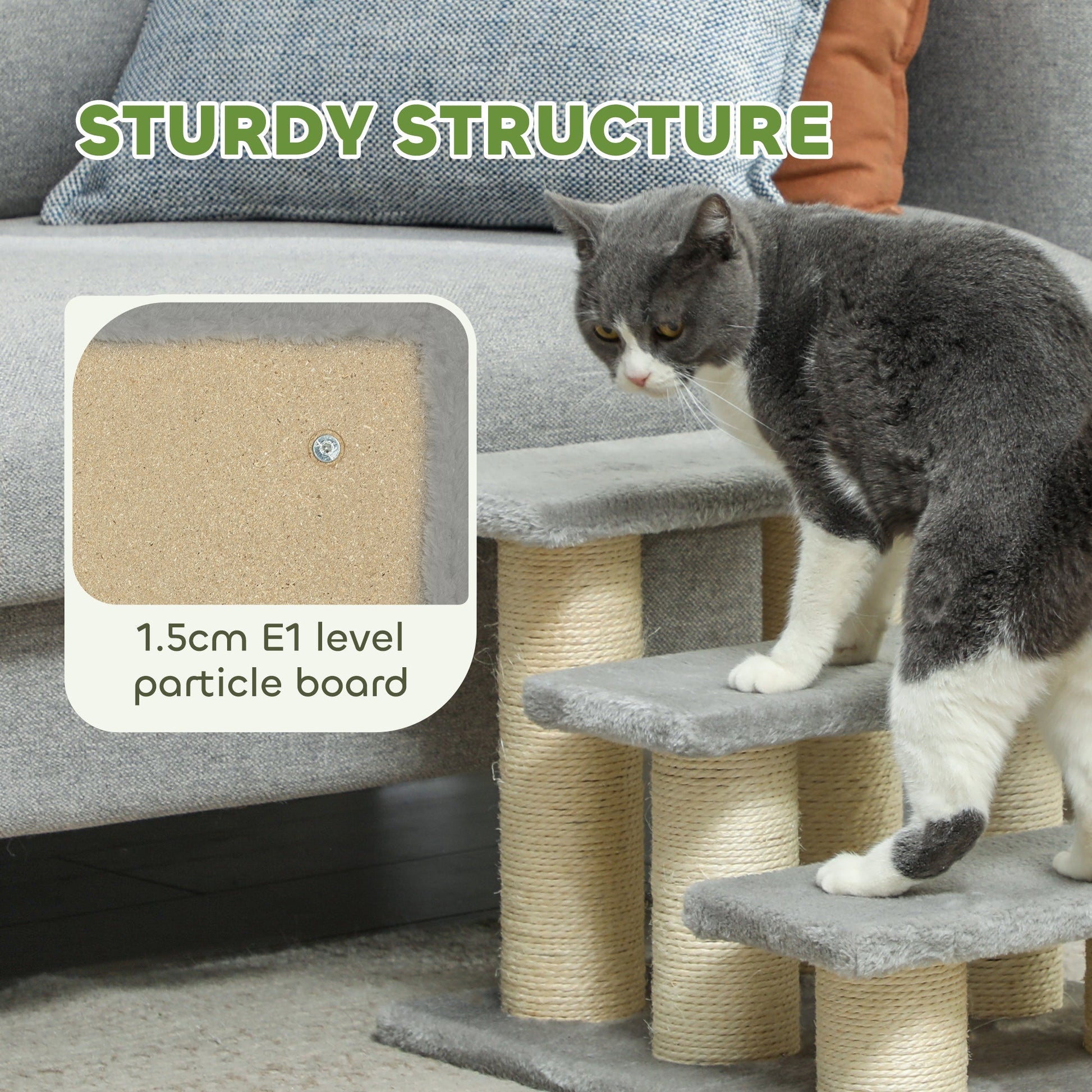 Pet Stairs 3-step Pet Ladder Cat dog Stairs Climb Ladder Cat Tree, Grey-4