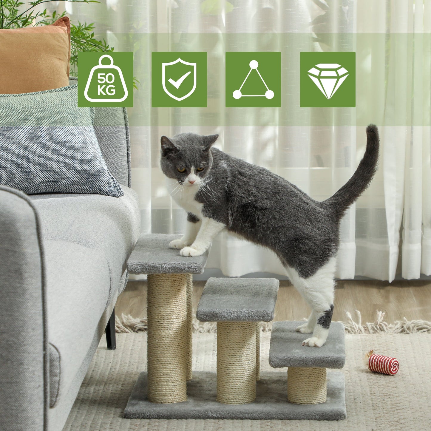 Pet Stairs 3-step Pet Ladder Cat dog Stairs Climb Ladder Cat Tree, Grey-3
