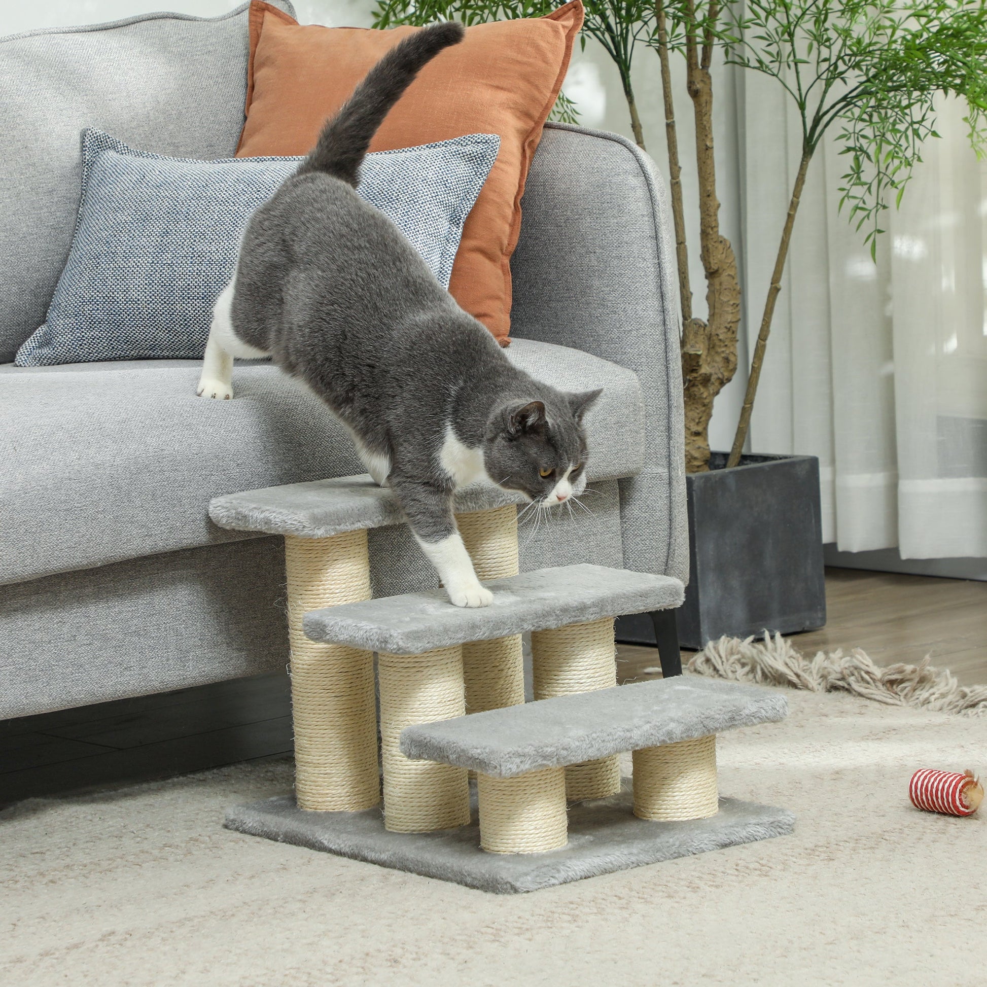 Pet Stairs 3-step Pet Ladder Cat dog Stairs Climb Ladder Cat Tree, Grey-1